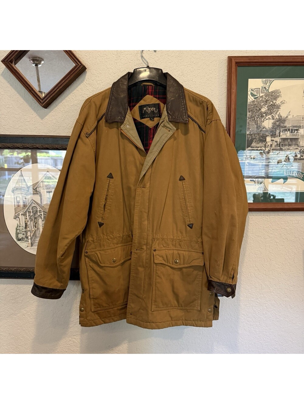Vintage 80s/90s Roper Range Gear Plaid Lined Brown Work Jacket Size Mens Large